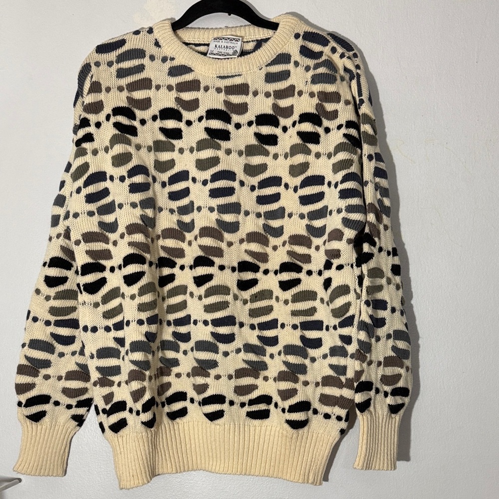 Vintage Kalaroo pure wool Mens Crewneck Sweater - Cream, Black, Brown medium